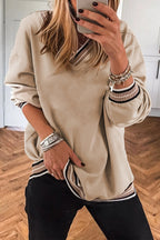 Gray Varsity Contrast Trim V Neck Sweatshirt