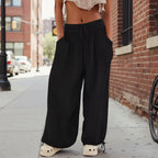 Women's High-Waist Wide-Leg Pants with Tie Waist & Pockets – 8 Colors