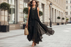 Asymmetrical Ruffle Mesh Chiffon Sleeveless Maxi Dress – Black, XS–XXL