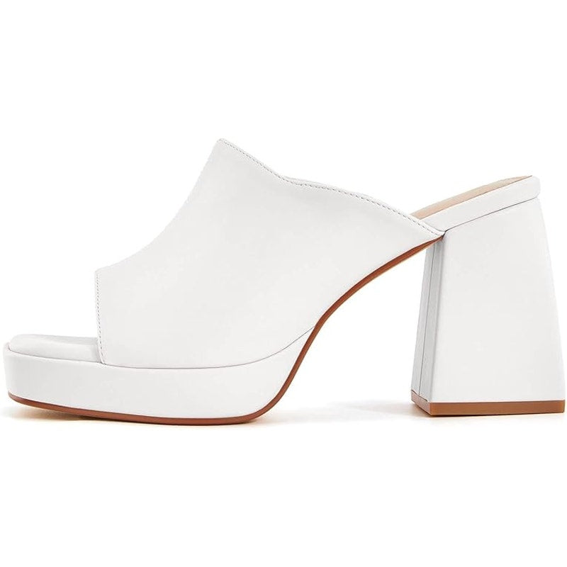 Coutgo Womens Size 9 White Faux Leather Open Toe 6" Block Heel Platform Shoes