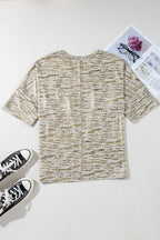 Gray Leopard Print 3/4 Sleeve V Neck Loose Fit T Shirt