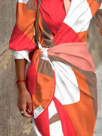 Printed Collared Neck Shirt Dress