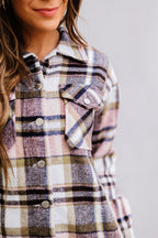 Green Geometric Plaid Print Pocketed Shacket