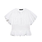 Women's Ruffle-Trim Puff-Sleeve Blouse Top – Slim-Fit Elegant