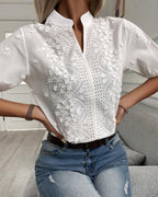 🌸 Women's V-Neck Stand Collar Embroidered Lace Blouse