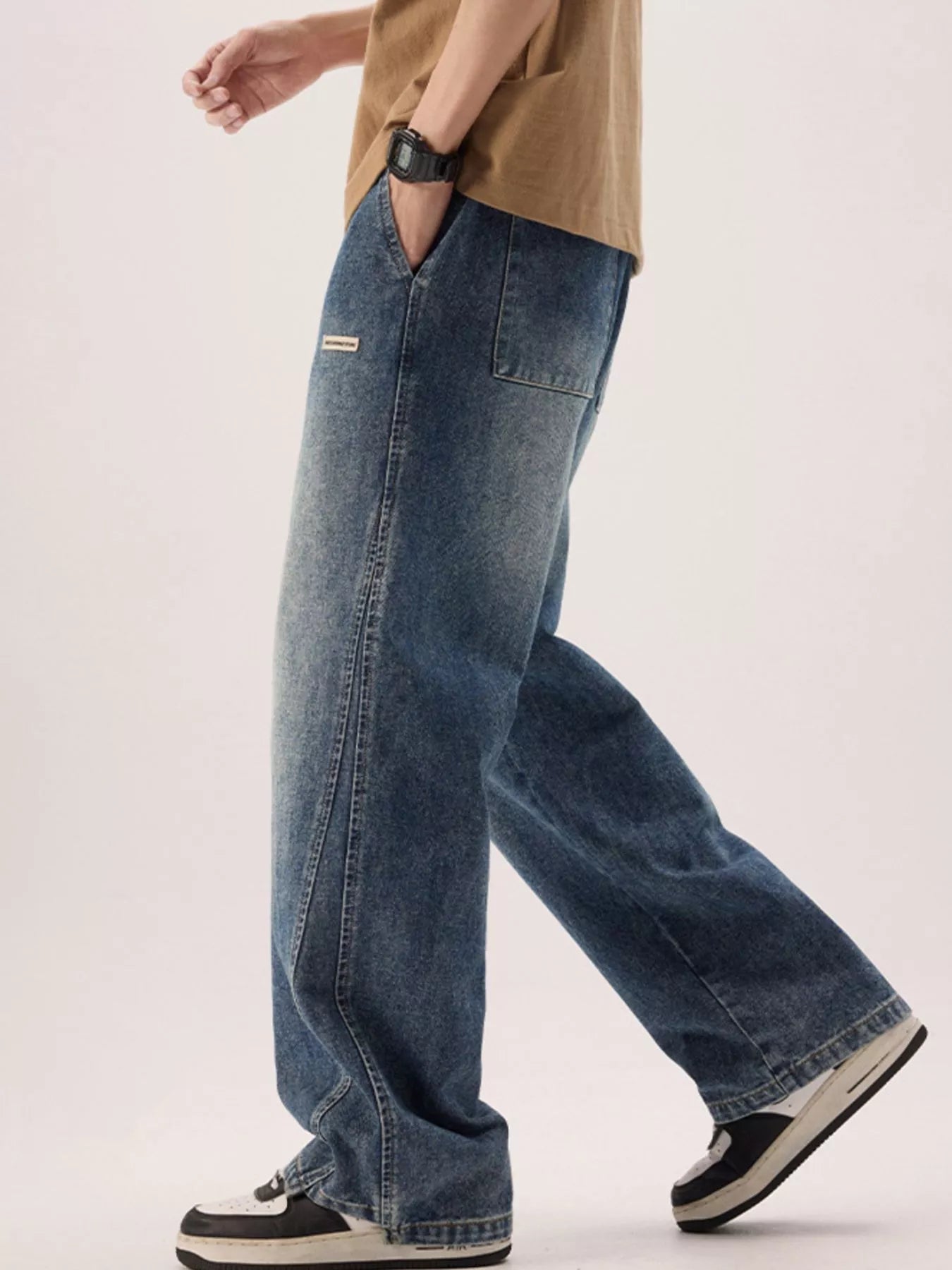 Men's Regular and Plus Size Vintage Wash Loose Fit Jeans