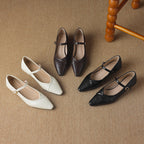 Women's Pointed Toe Low Square Heel Buckle Flats – Floral Detail Dress Shoes