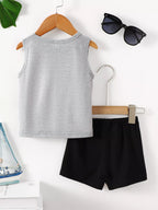 Children's Shark Graphic Tank Top & Shorts Set