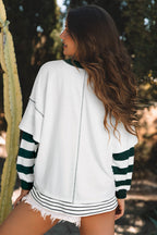 White Stripe Bowknot Patched Pattern Contrast Stitching Pullover Trendy Sweatshirt