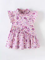 Children's Floral Print Ruffle Trim A-Line Dress