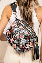 White HO HO HO Print Double Zip Crossbody Bag