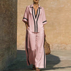 Women’s Color Block Shirt and Wide-Leg Pants Set