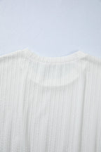 White Solid Color Textured Drop Shoulder Long Sleeve Peplum Top