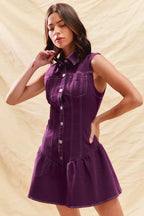 SO ME Button Down Sleeveless Collared Game Day Mini Dress
