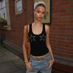 Women's Slim-fit Solid-color Rhinestone-embellished Versatile Top