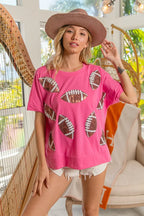 BiBi Game Day Sequins Patched Half Sleeves Top