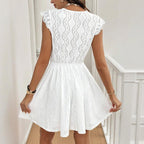 Women’s V‑Neck Short‑Sleeve Dress with Lace Trim