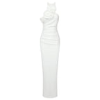 New Style White Ribbon Flower Halter Long High Sense Dress