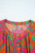 Blue Floral Print Batwing Sleeve Buttoned Loose Fit Shirt