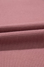 Rose Exposed Seam Drop Sleeve V Neck Waffle Textured Top