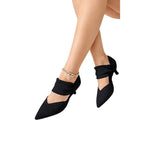 Coutgo Womens Size 8 Black Faux Suede Kitten Heel Pointy Toe Ankle Strap Shoes