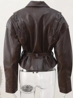 Vintage Style Tie Waist Leather Jacket