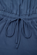 Ashleigh Blue Knit Open Back Cap Sleeve Drawstring Romper