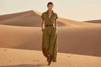 Women's Short-Sleeve Shirt Maxi Dress With Pockets – A-Line Stand Collar