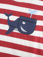 Children's Whale Print Striped Crew Neck T-Shirt