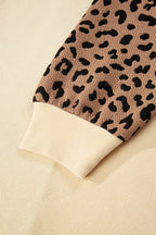 Light French Beige Leopard Star Color Block Patchwork Textured Baggy Sweatshirt