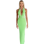 New Mint green Single Breasted open Back Slim Fit Dress for women
