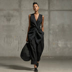 Women's Tie-Front V-Neck Sleeveless Top & Wide-Leg Pants Set