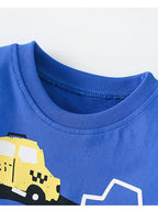 Children's Vehicle Print Crew Neck Short Sleeve T-Shirt