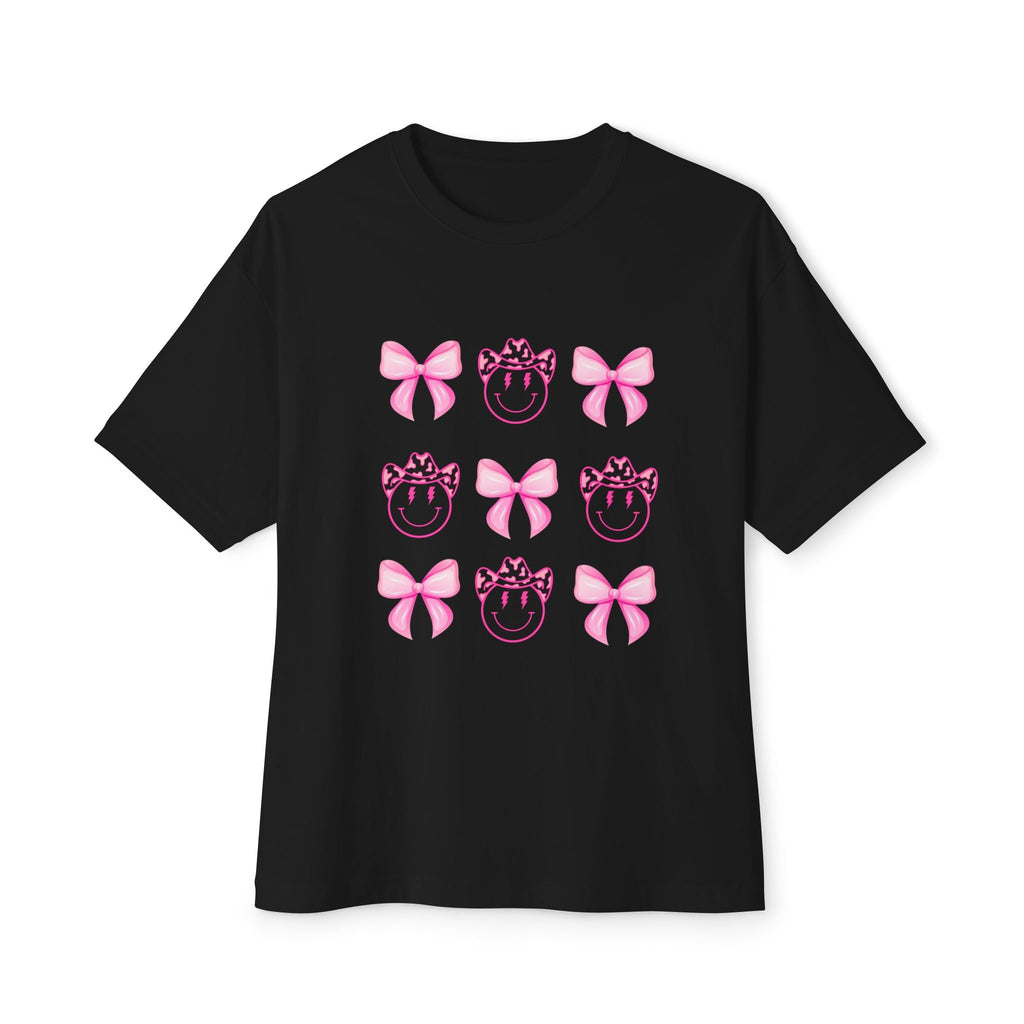 Oversized Tee Smiley Cowboy and Bow Shirt