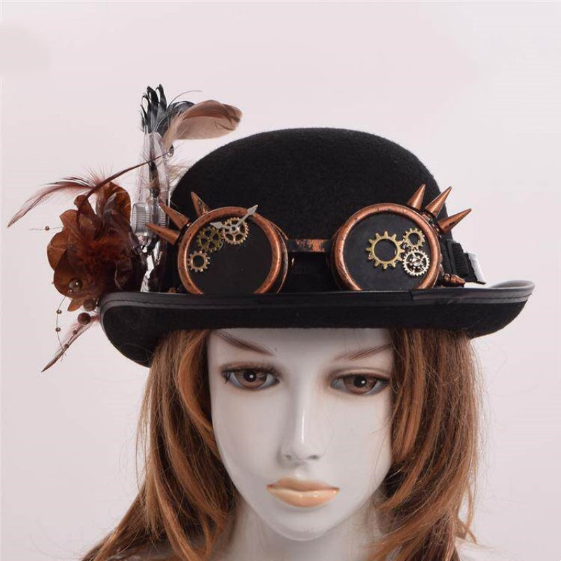 Lolita Dark-style Vintage Glasses And Feathered Hat Photo Prop