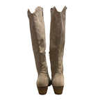 New Women Size 8.5 Tan Faux Suede Embroidered 2" Block Heel Cowboy Cowgirl Boots