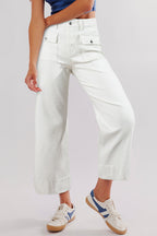 Brown Flap Pockets Front Straight Cropped Jeans