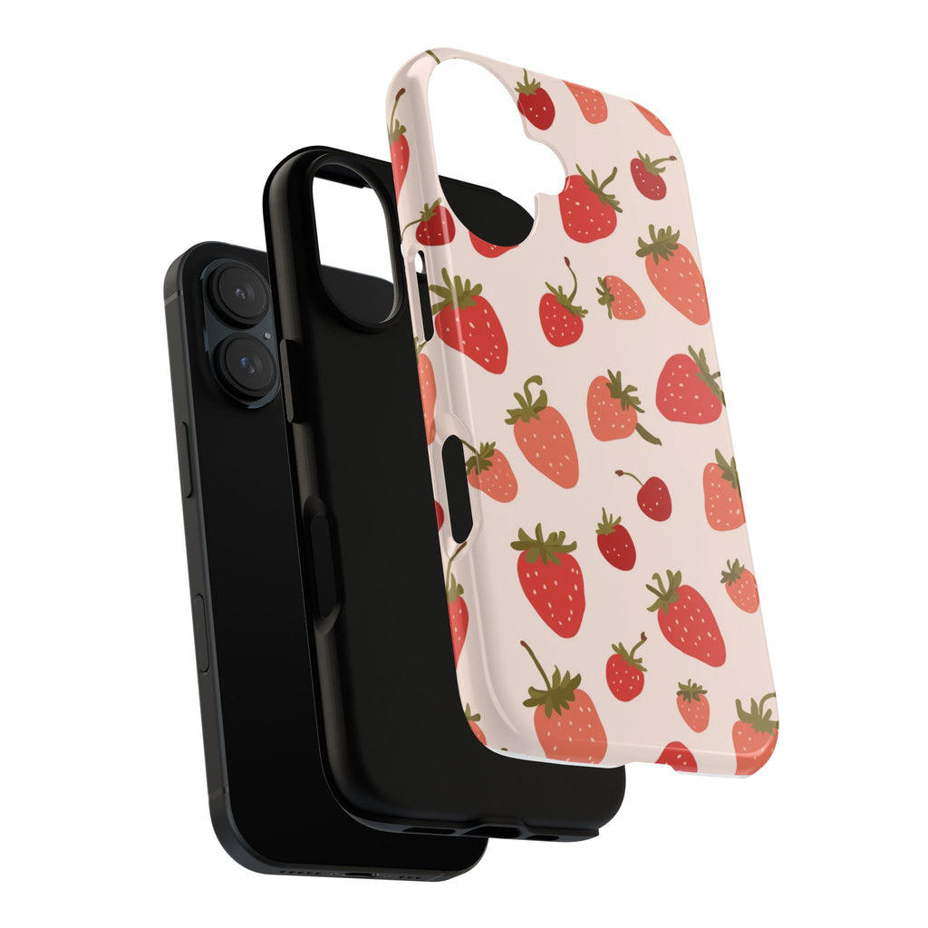 Strawberry Pattern Tough Phone Case Cute Pink Protective iPhone Cover