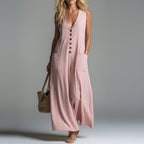 Women's V-Neck Sleeveless Button-Up Pencil Dress