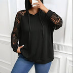 Women’s Plus Size Hoodie – Lace Long Sleeve Pullover Top