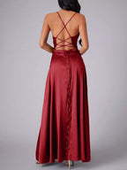 Lace Up Back Split Maxi Dress