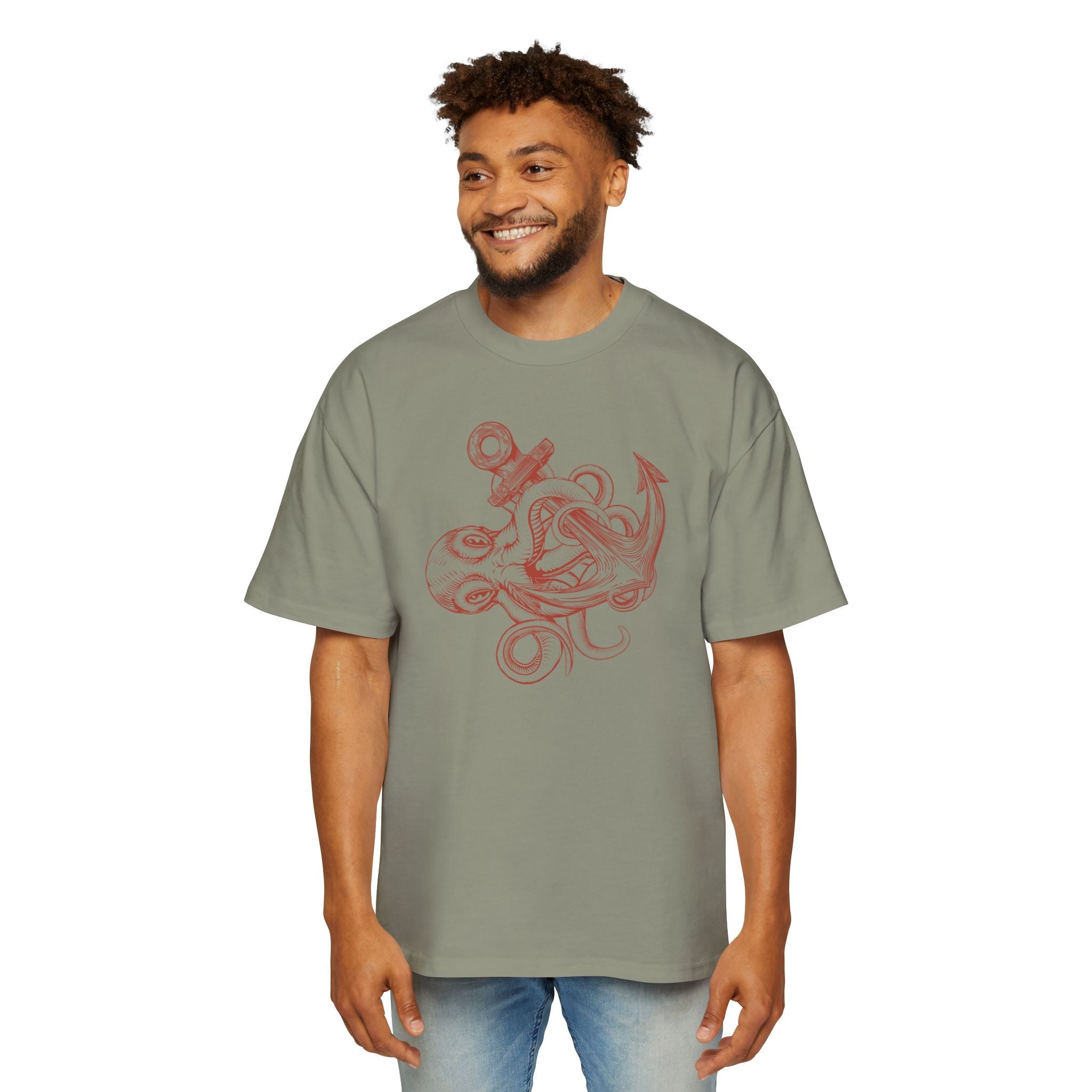 Ocean-Inspired Oversized Tee for Men, Stylish Sea Creature Shirt, Relaxed Fit, Perfect for Beach Days, Casual Wear, Gift for Seafood Lovers