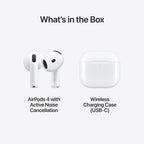 Apple AirPods 4 Wireless Earbuds, Bluetooth Headphones, Personalized Spatial Audio, Sweat and Water Resistant, USB-C Charging Case, H2 Chip, Up to 30 Hours of Battery Life, Effortless Setup for iPhone