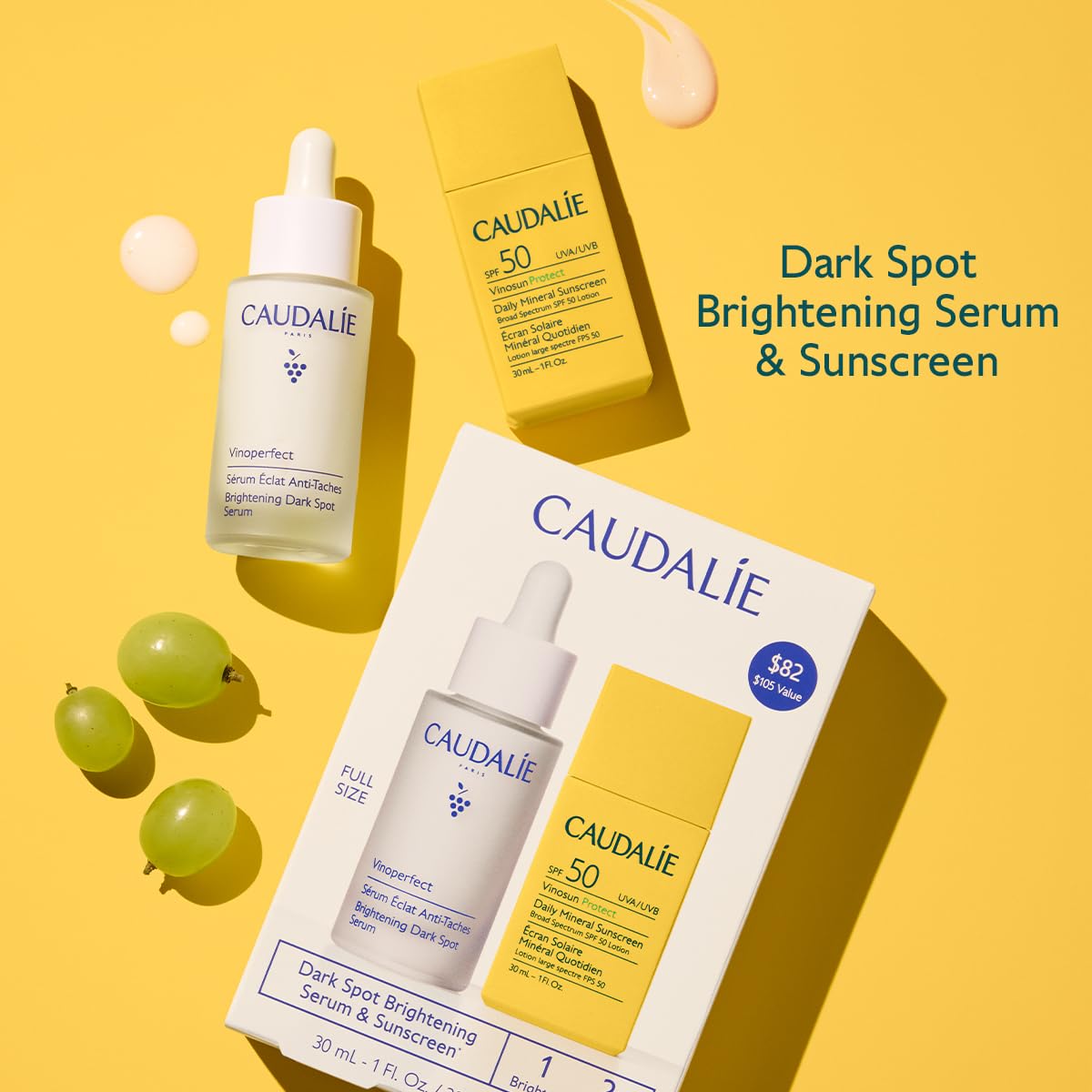 Caudalie Vinoperfect Brightening Dark Spot Serum Vitamin C Alternative - 62x More Effective than Vitamin C with Viniferine for a Visibly Brighter Even Complexion