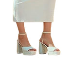 Modatope Womens 6.5 White 4.5" Platform Heels Open Square Toe Ankle Strap Shoes