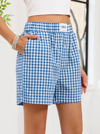 Gingham Elastic Waist Casual Shorts