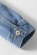 Blue Stripe Washed Oversized Pocketed Denim Jacket