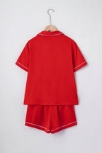 Fiery Red Contrast Trim Ribbon Bow Short Silky 2pcs Pajama Set