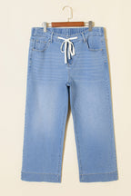 Light Blue Acid Wash Contrast Lace-up Plus Size Jeans