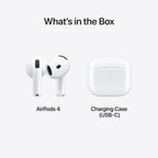 Apple AirPods 4 Wireless Earbuds, Bluetooth Headphones, Personalized Spatial Audio, Sweat and Water Resistant, USB-C Charging Case, H2 Chip, Up to 30 Hours of Battery Life, Effortless Setup for iPhone